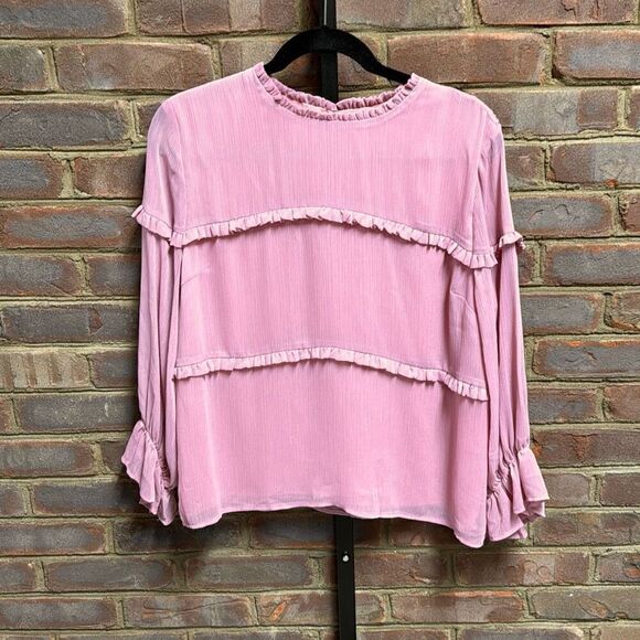 En Elly Women’s Mauve Sheer Sleeve Ruffle Blouse Size Large - Picture 1 of 6